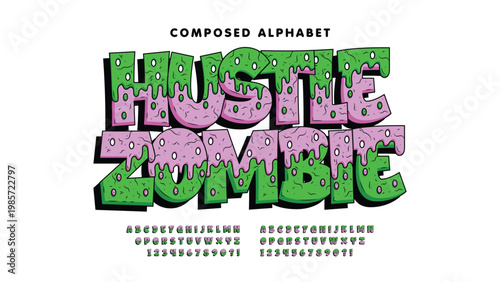 Graffiti-style alphabet with monster slime effect. Custom stylish typography inspired by zombie and Halloween themes. Perfect for posters, street art, and edgy designs.