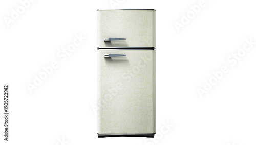 Fotografía Retro cream double-door refrigerator with chrome handles, isolated on transparen