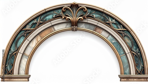 Ornate Architectural Archway With Green Marble and Gold Embellishments