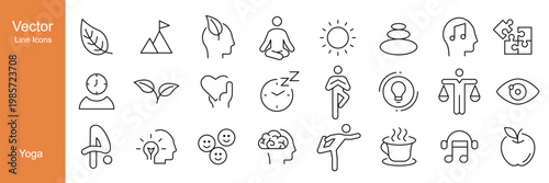Yoga Icons - Vector Line. Editable Stroke.