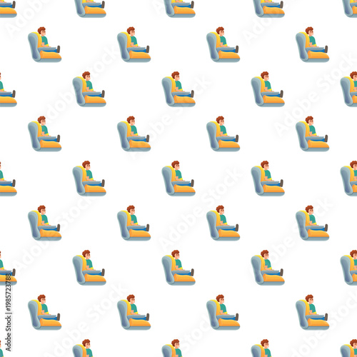 Seamless pattern featuring a boy in a child car seat ensuring travel safety