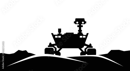 Mars rover on rocky terrain.