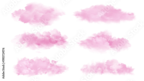 Set of pink cloud, magic fog, soft vapor,smoke or haze with romantic pastel magic mood
