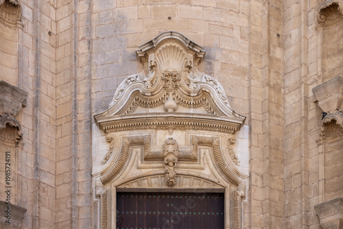 Decorative portal above entrance gate to 18th century Cadiz Cathedral, Cadiz, Spain, Andalusia