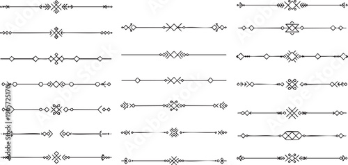 Boho tribal line dividers with geometric symbols.