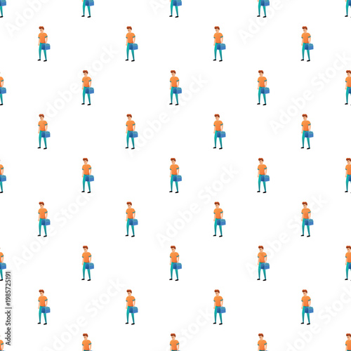 Handyman character holding a toolbox creating a repeating background pattern