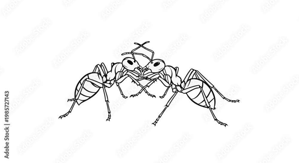 Fototapeta premium Two ants facing each other with antennae touching