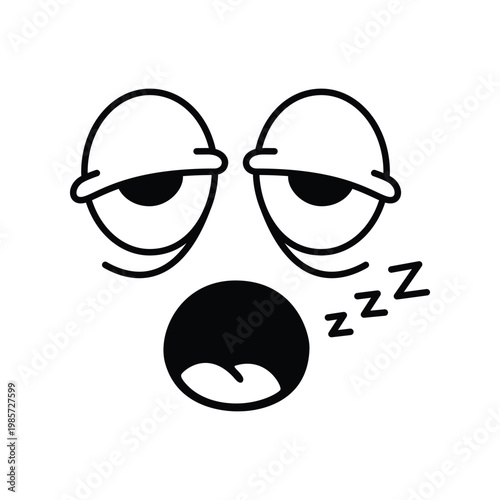 Retro cartoon face with sleeping expression and snoring mouth