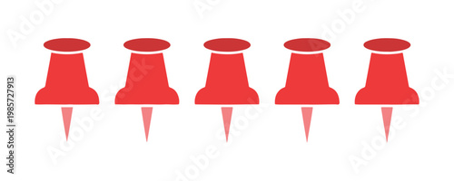 Solid Icon Set of Red Push Pins.