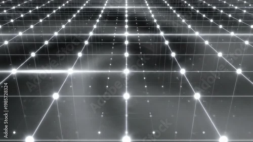 Futuristic Digital Grid Network with Glowing Light Nodes and Reflective Surface Background for Technology and Big Data Concepts