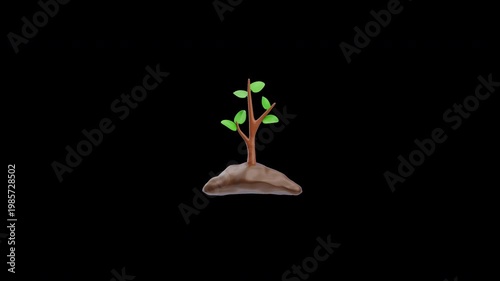 3d animation of tree growing from soil