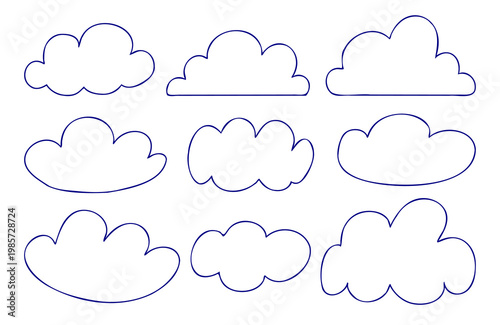 Cloud Doodle Outline Set Hand Drawn Sky Weather Cartoon Shape Collection Decorative Elements