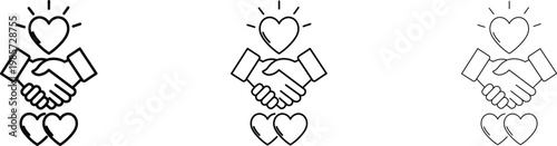 Handshake heart icon set diverse symbols of connection partnership and affection