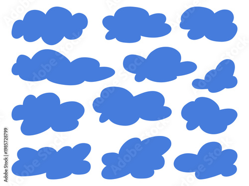 Cloud Shape Set Solid Cartoon Sky Elements Flat Minimal Weather Background Design Pack