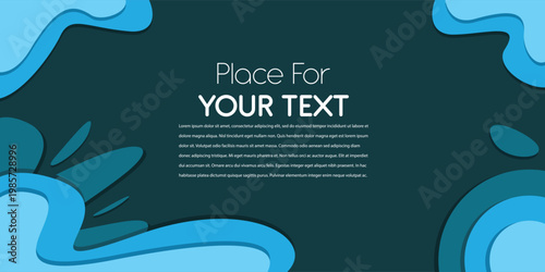 Copyspace background ideal for graphic designs, featuring filler text and blue abstract shapes creating a layered effect. Suitable for presentations.