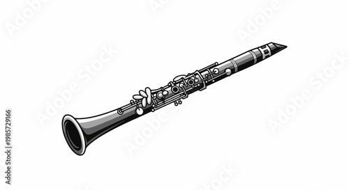 Detailed illustration of a black and silver woodwind musical instrument