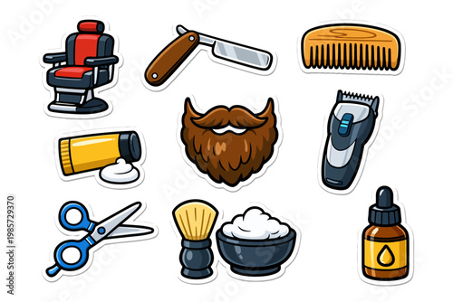 Cartoon barber shop tools and accessories collection.