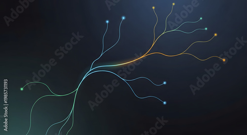 Vibrant Digital Data Stream Illuminating Interconnected Neural Pathways and Information Distribution across a Dynamic Network