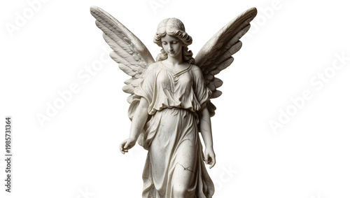 Konstfotografi Elegant marble angel statue with flowing drapery, isolated on transparent backgr