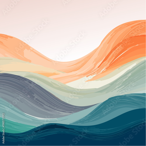 Abstraktes, mehrschichtiges Wellenmuster, das eine ruhige, fließende Bewegung vermittelt.