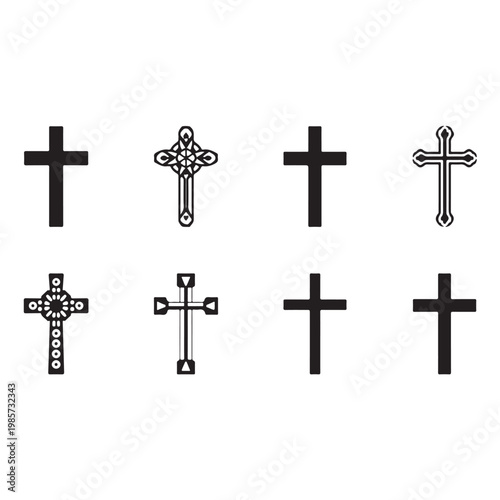 Christian Cross Icon Set - Decorative and Minimalist Religious Symbols Vector