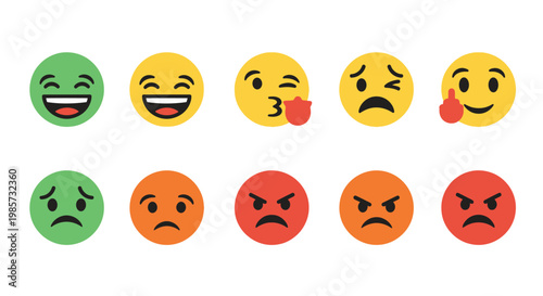 Collection of colorful emoji expressing various human emotions and feelings