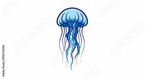 Stylized blue jellyfish with flowing tentacles against white background