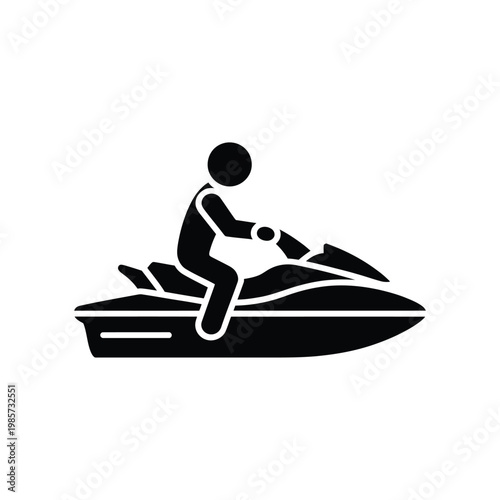 Simple black silhouette of a person riding a jet ski on water