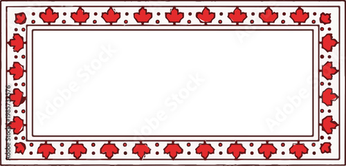 Elegant rectangular frame featuring repeated bright red maple leaf icons arranged in a clean decorative pattern on white background space