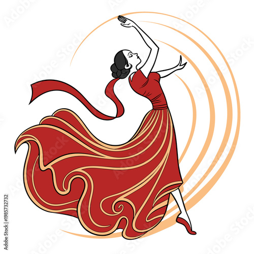 Elegant flamenco dancer in red dress.