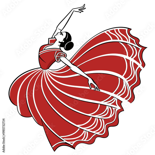 Flamenco dancer in swirling red dress.