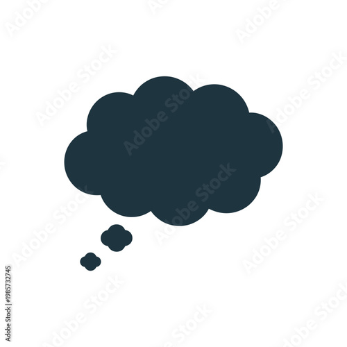A dark blue thought bubble illustration on a white background