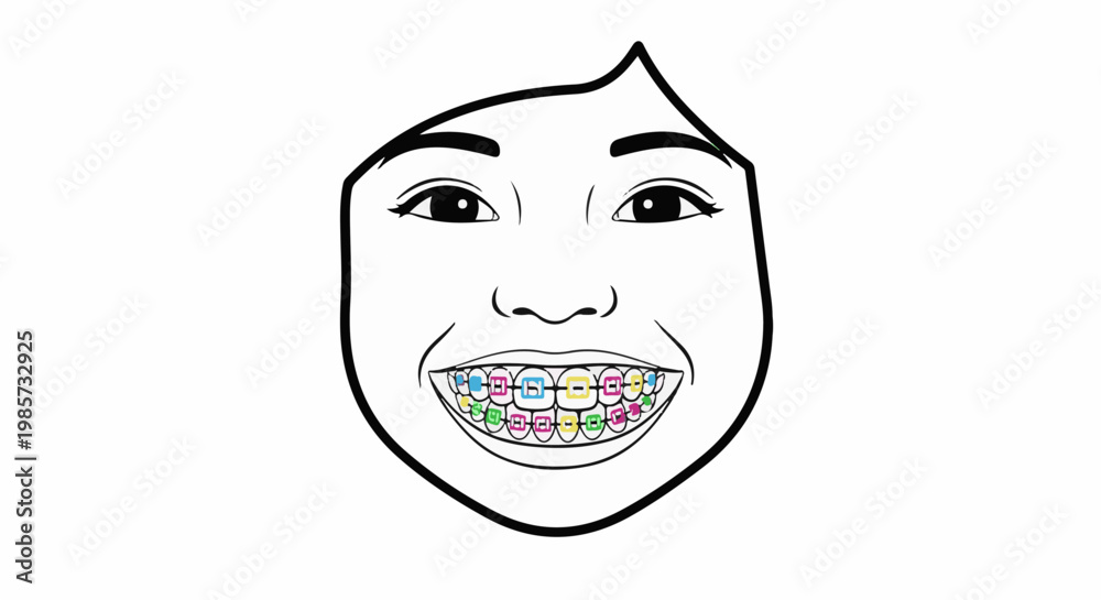 Obraz premium Stylized face with bright, colorful braces on teeth