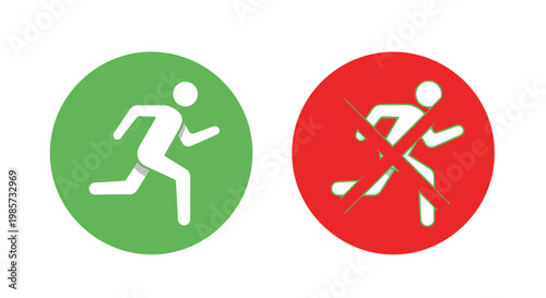 Green circle shows allowed running red circle indicates running is prohibited