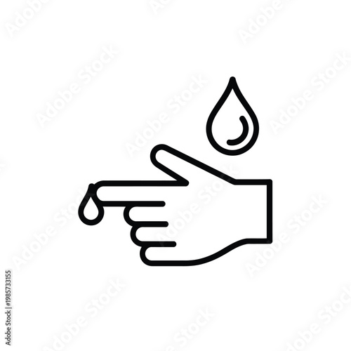 Line art illustration of a hand with water droplets falling from it