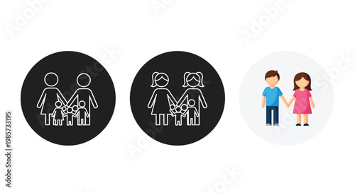 Family icons depicting different generations and color variations
