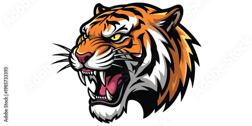 Illustration of a roaring tiger head with fierce expression and vivid colors