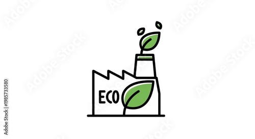 Eco-Friendly Factory with Leaves Symbolizing Sustainability