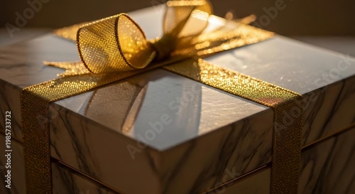 Elegant Gift Box with Gold Ribbon in Soft Natural Light
