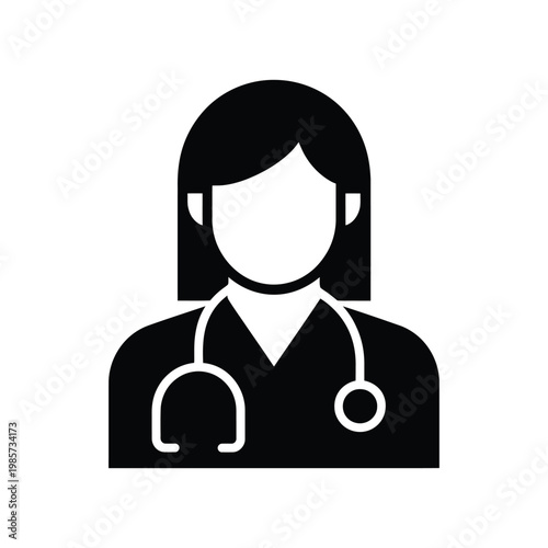 Simple black silhouette of a female doctor with a stethoscope