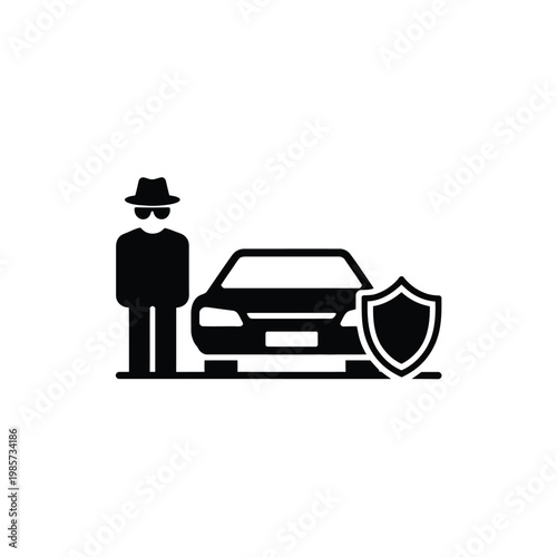 A silhouetted figure guards a vehicle with a protective shield icon