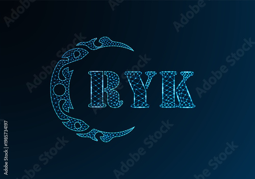 Low poly letter logo RYK design. RYK letter logo low poly vector design on blue color gradient background. RYK logo low poly design