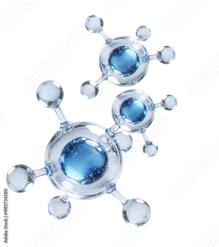 3d molecular structure with blue transparent spheres 