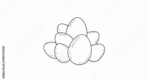 A cluster of seven oval, white, hard-boiled eggs drawn in a simple line art style
