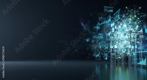 Futuristic Digital Data Visualization with Graphs and Charts