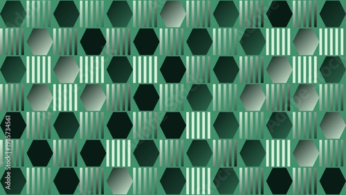 Obraz na plátně Modern Green Geometric Pattern with Hexagons and Stripes