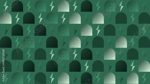 Abstract Green Pattern with Lightning Bolts and Geometric Arches