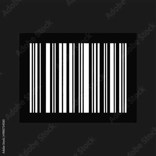 A stark black and white image featuring a standard barcode pattern
