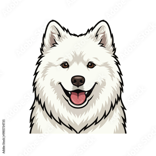 Cute Samoyed dog head vector illustration, happy mascot design