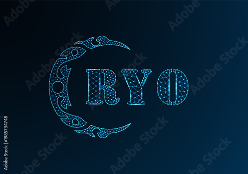 Low poly letter logo RYO design. RYO letter logo low poly vector design on blue color gradient background. RYO logo low poly design